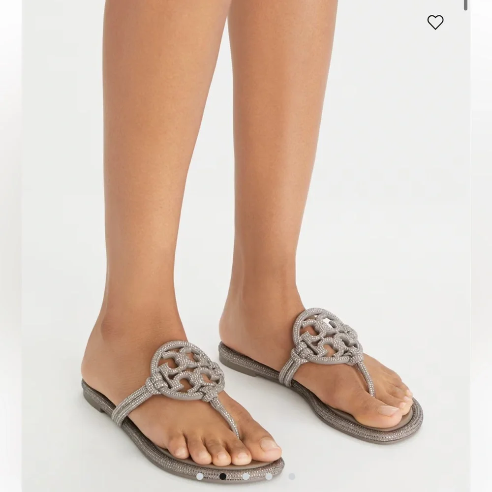 TORY BURCH Best Seller MILLER PAVÉ KNOTTED SANDAL 7.5 preowned  $300 Stone Gray